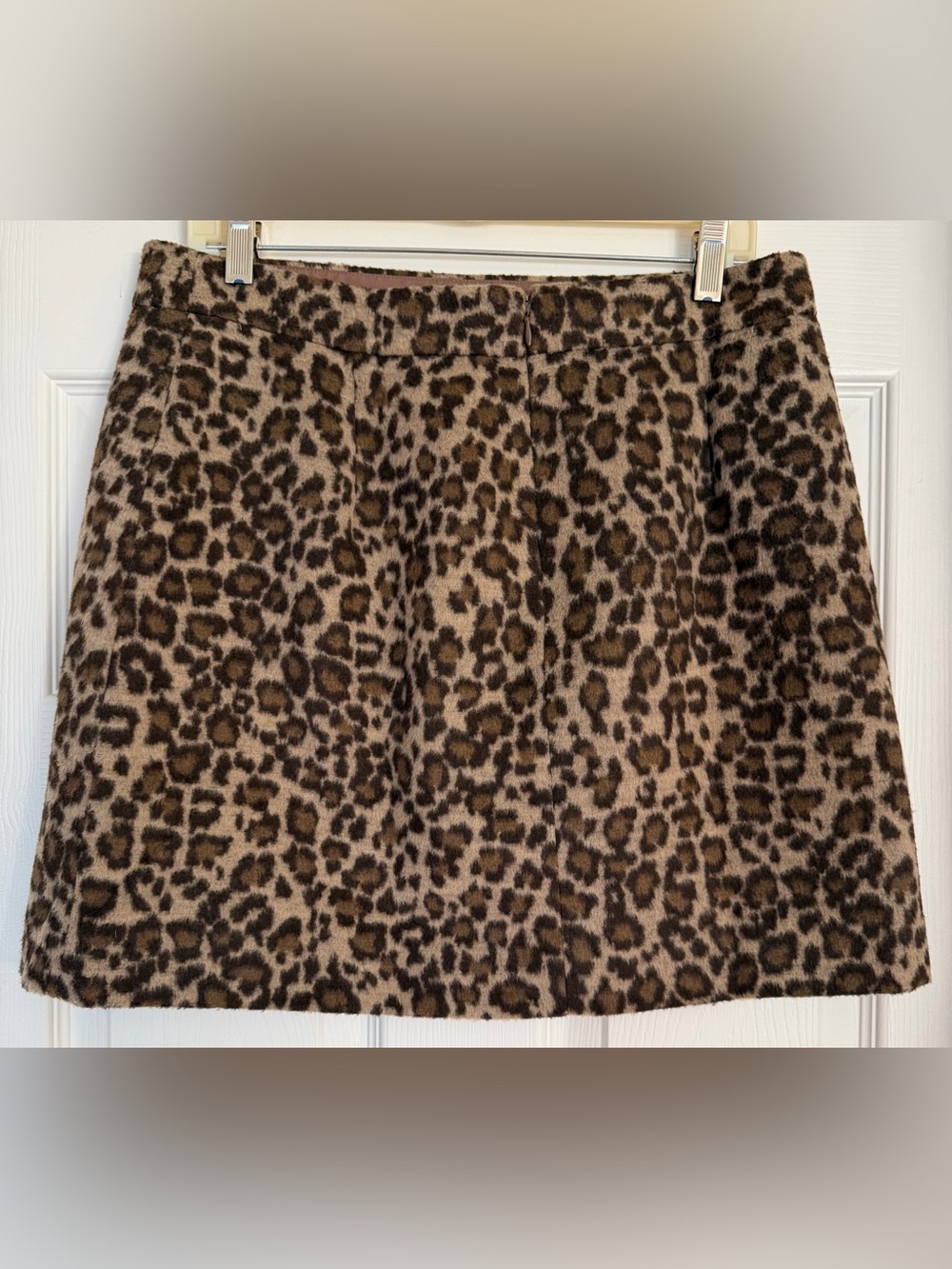 J. Crew women’s structured miniskirt, plush faux fur texture, animal print